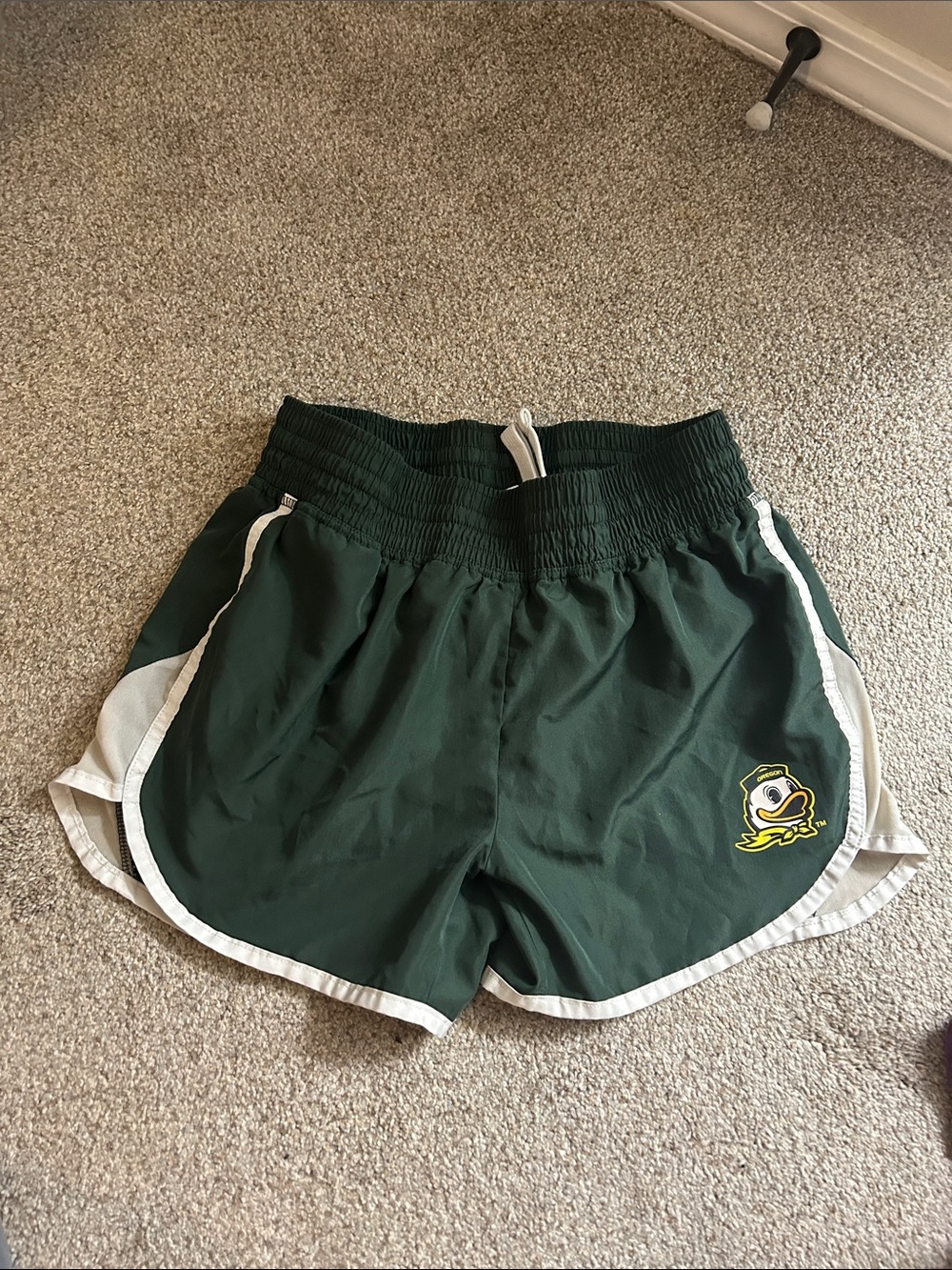 Women’s Green Athletic Shorts with White Trim